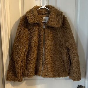A new day Sherpa/faux fur zip up jacket brown size large